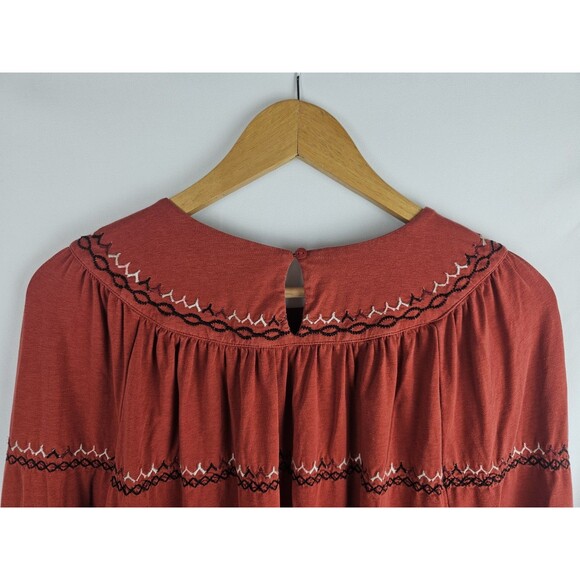 Garnet Hill Sze Small Dahlia Embroidered Knit Top Boho Orange Blouse Long Sleeve - Picture 4 of 8